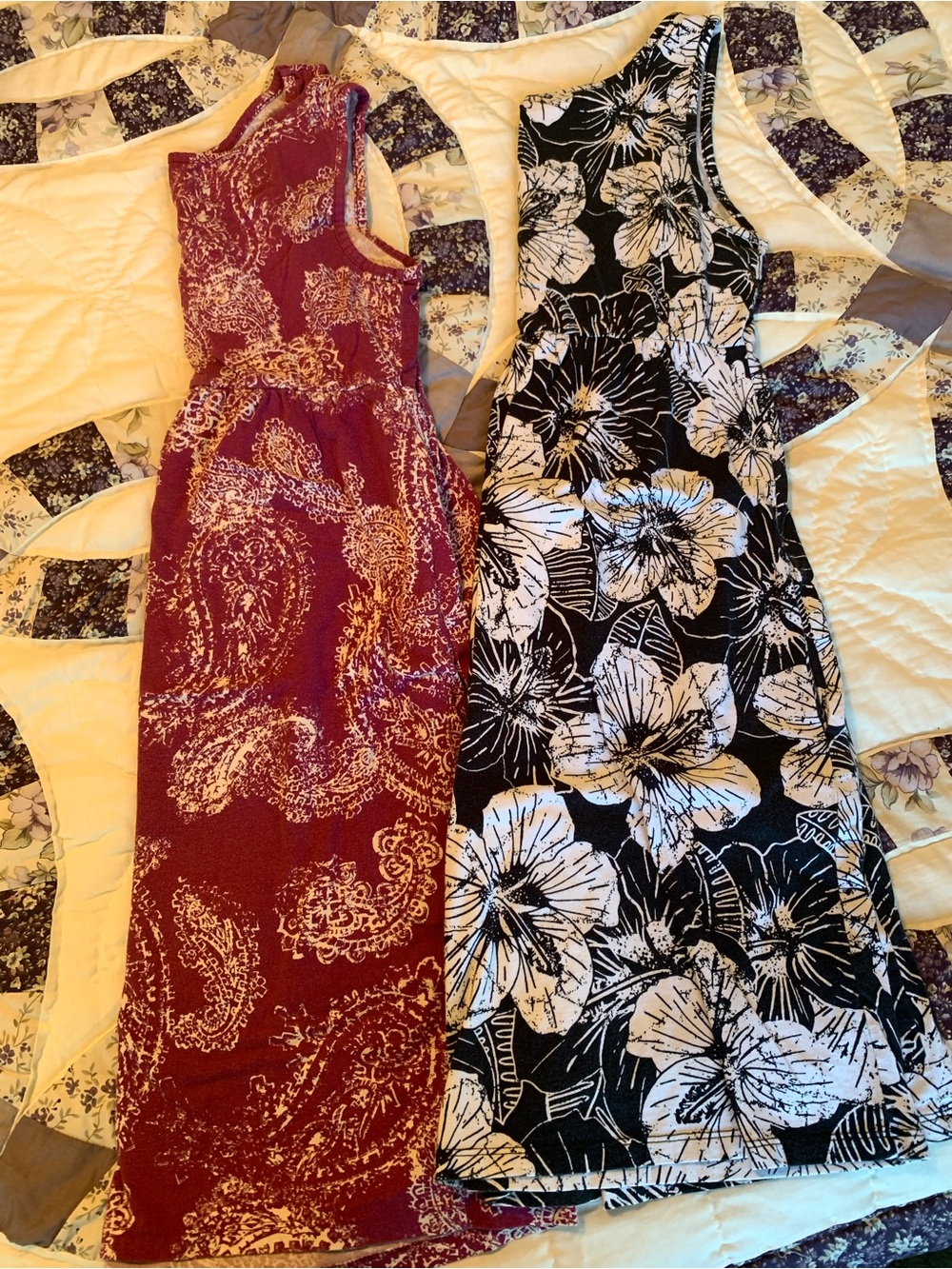 Burgundy Paisley Black White Floral Dress Duo
